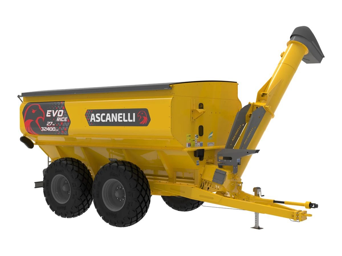 Tolva autodescargable Ascanelli EVO 27 Rice para arroz, con eje balancín de 4 ruedas